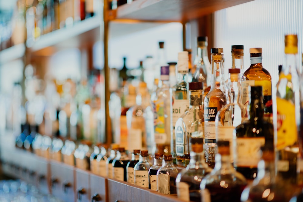 liquor bottles on rack