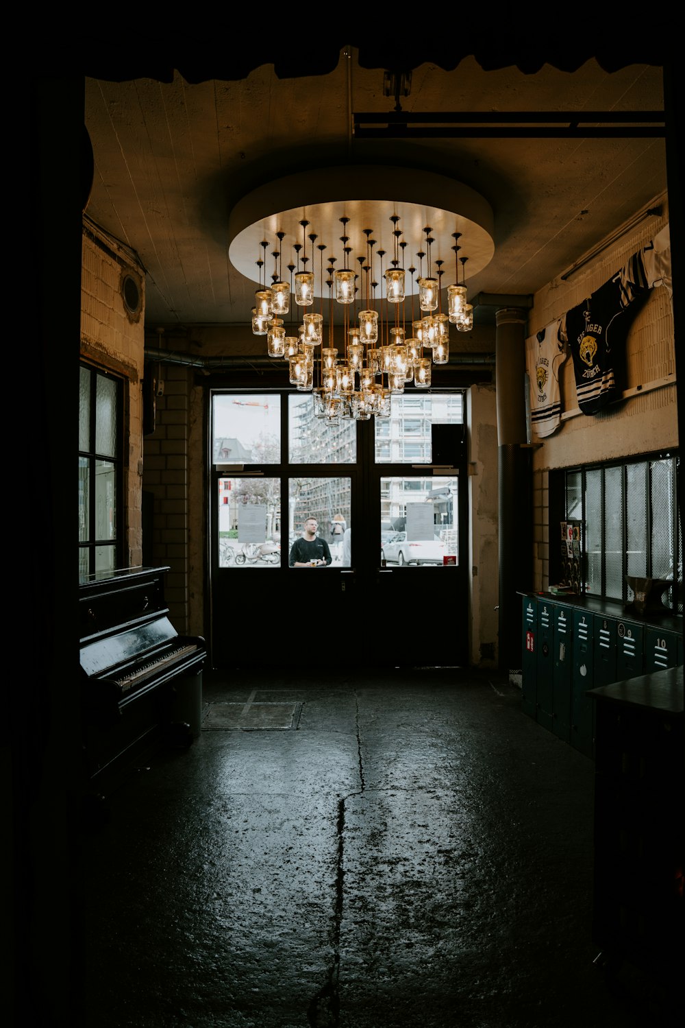 round yellow chandelier