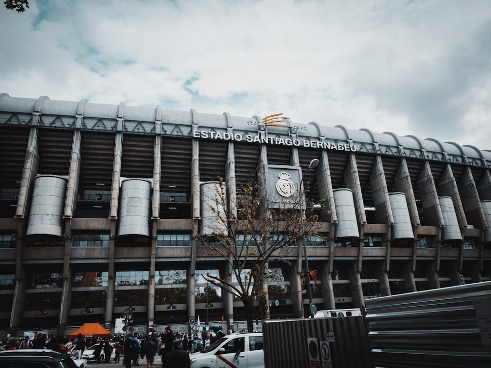 Santiago Bernabéu Stadium, Paris under cloudy sky