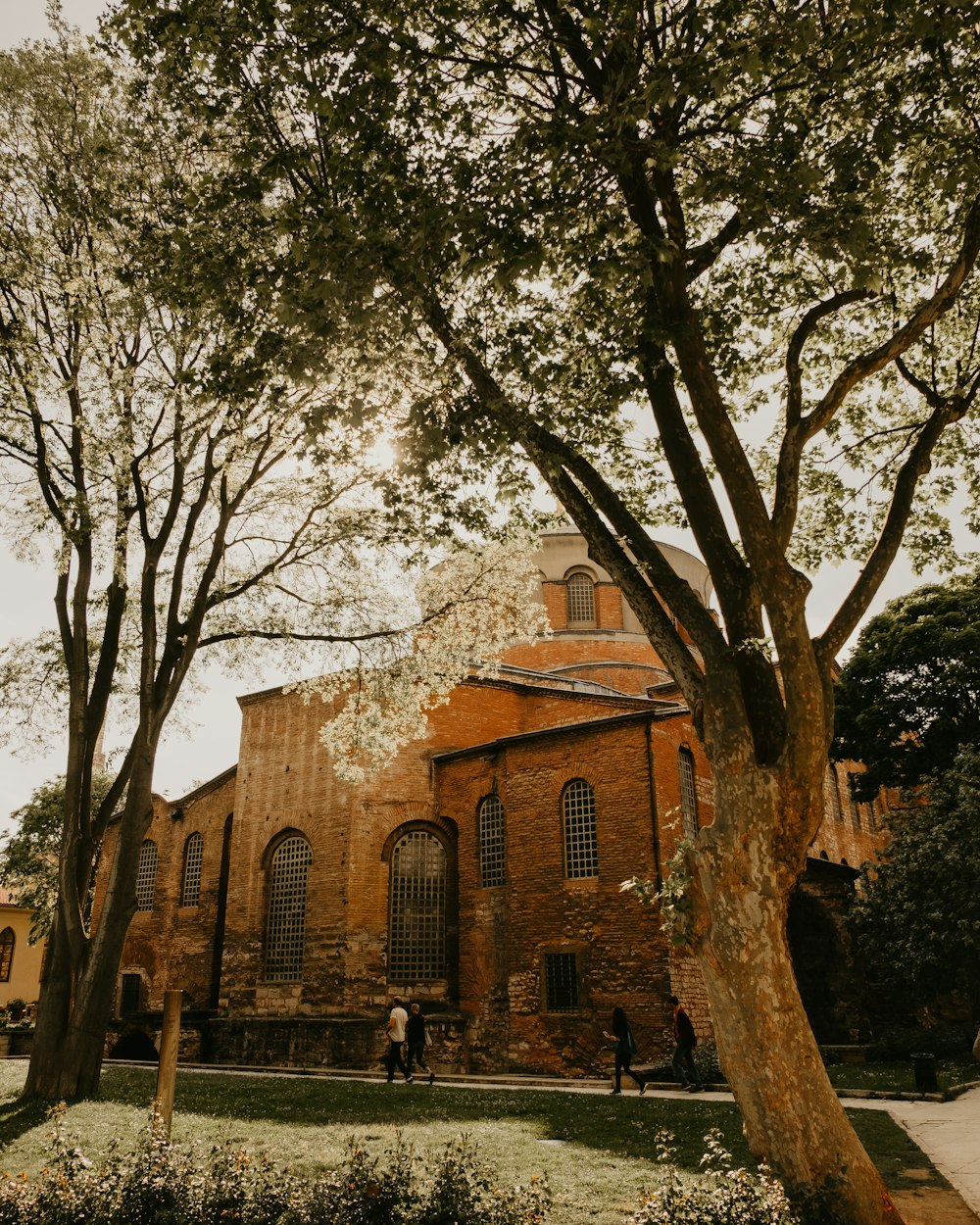 men and women walking beside building