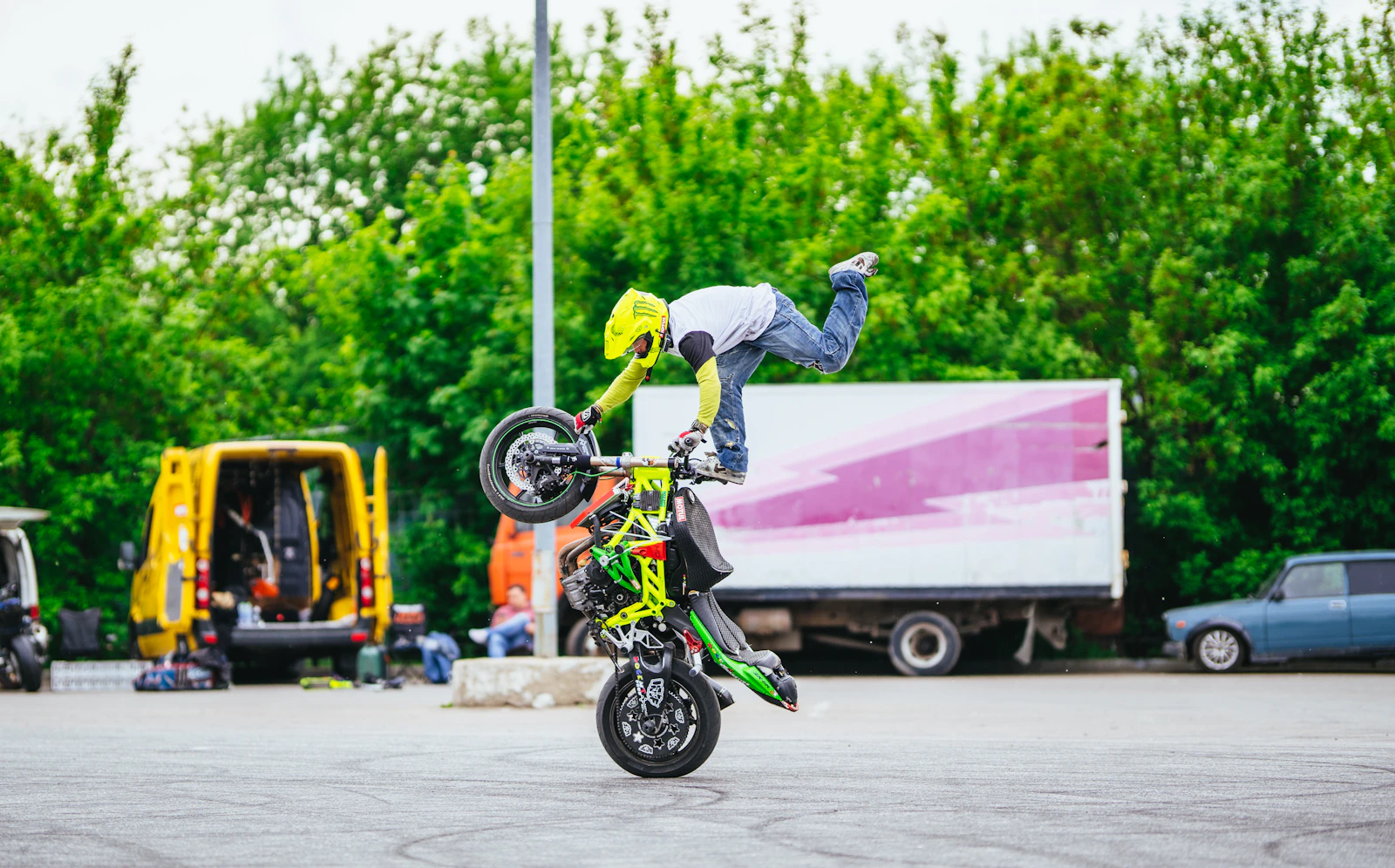 Motorcycle rider in an urban road environment