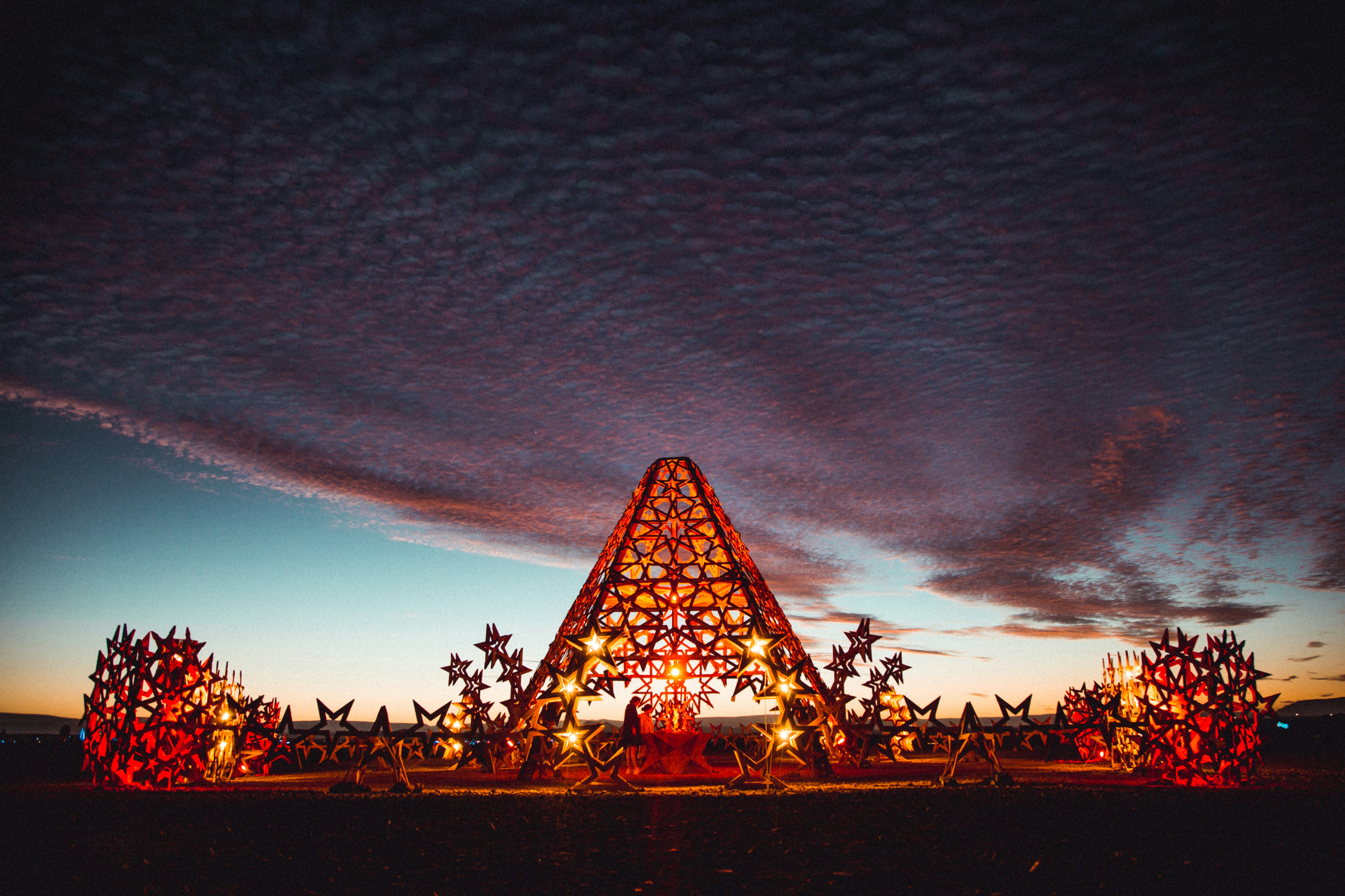 The sun rises over the temple on Saturday morning at AfrikaBurn 2019.