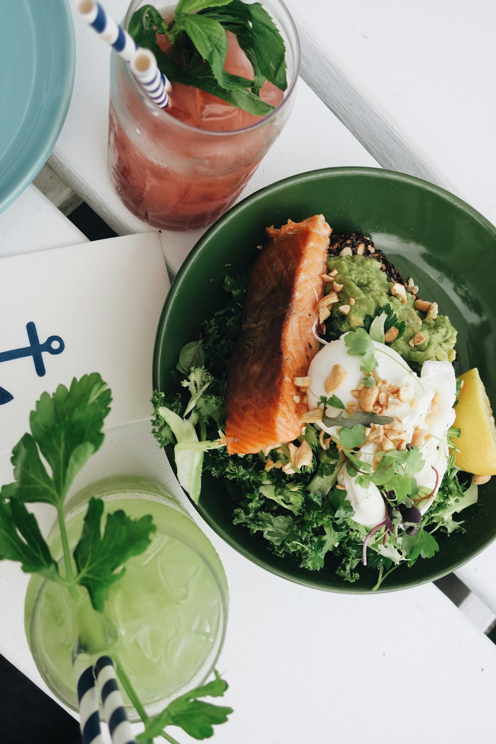 flat lay photography of vegetable salad with tuna