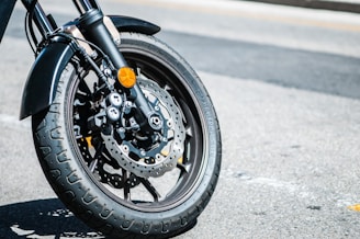 fully inflated front wheel of motorcycle