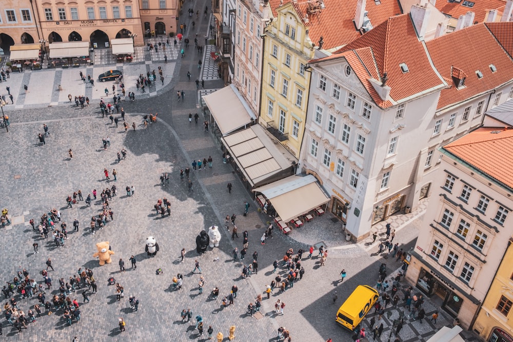 aerial photography of crowd of people in a plaza