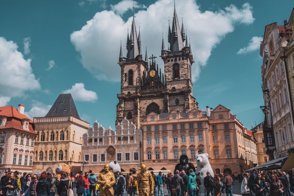 crowd in front of a cathedral church