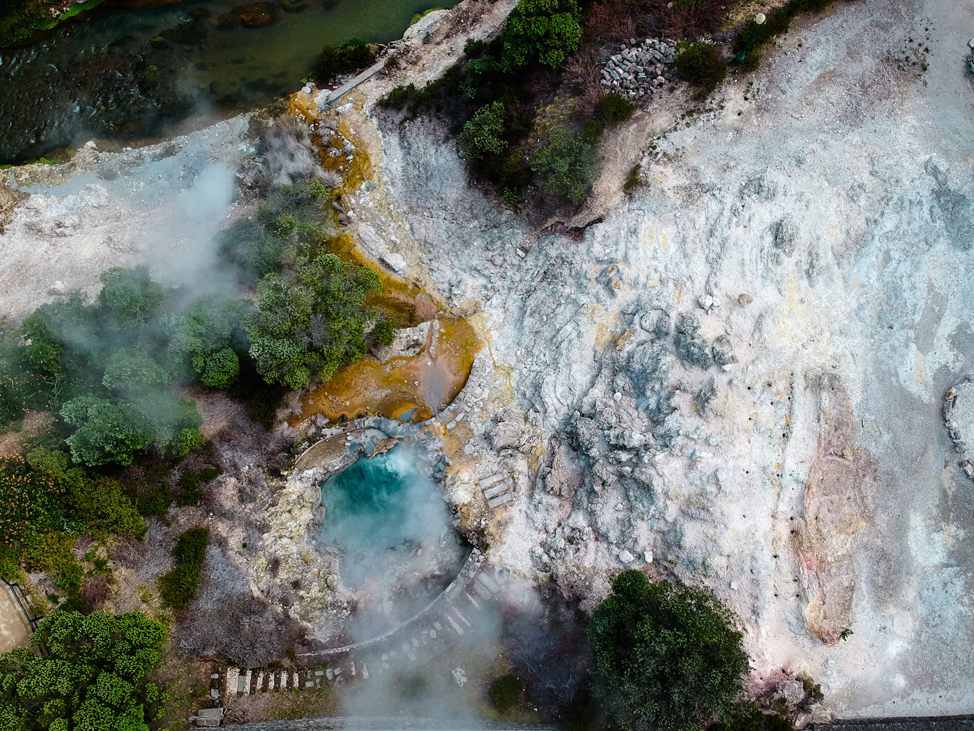 Thermal pool in lush garden