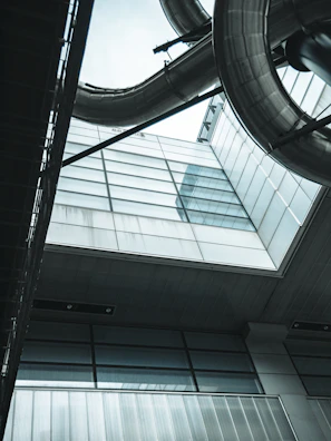 A panoramic view of a recently completed industrial manufacturing facility with clean lines and modern design.