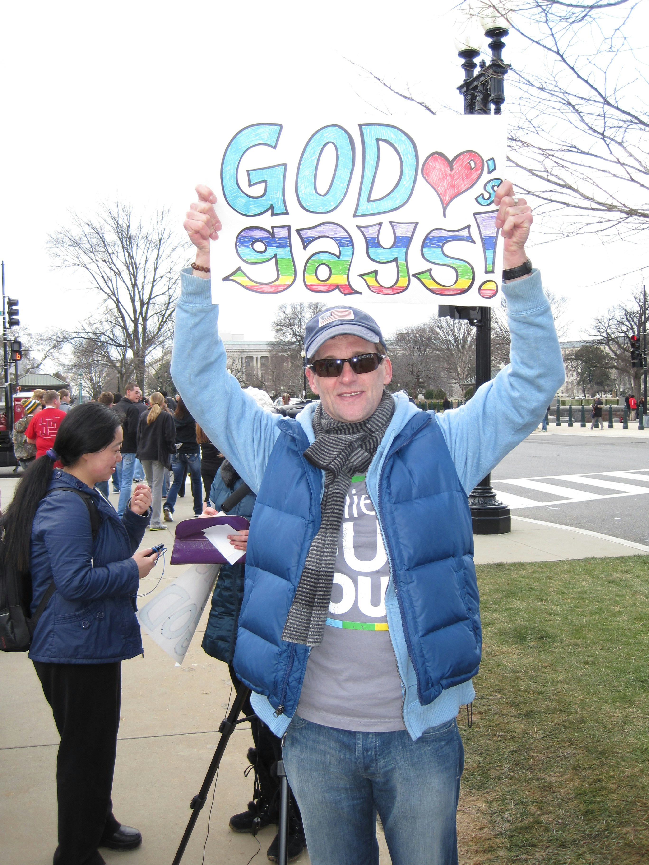 DOMA and Prop 8 protestors outside Supreme Court, March 26, 2013.