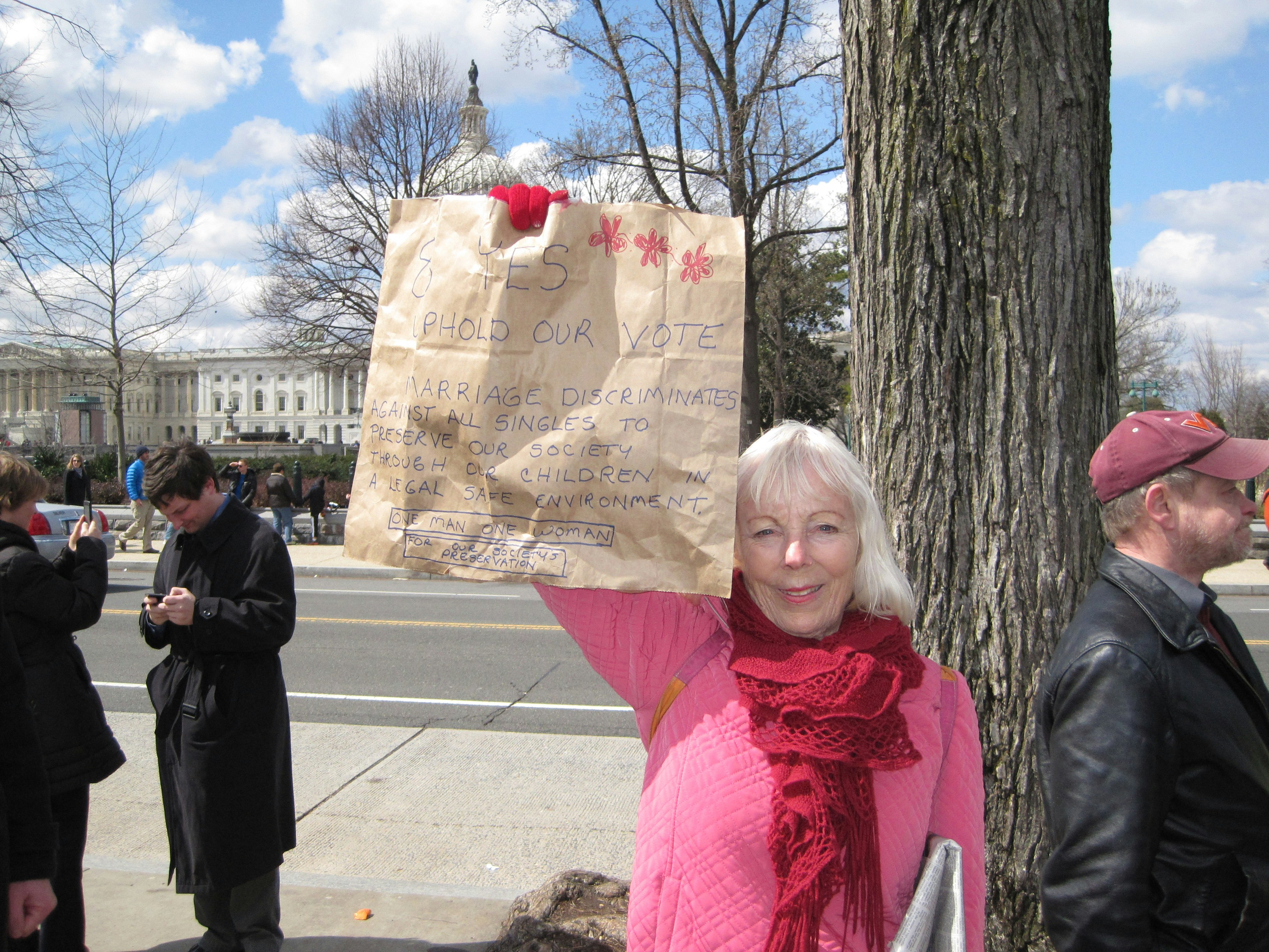 DOMA and Prop 8 protestors outside Supreme Court, March 26, 2013.