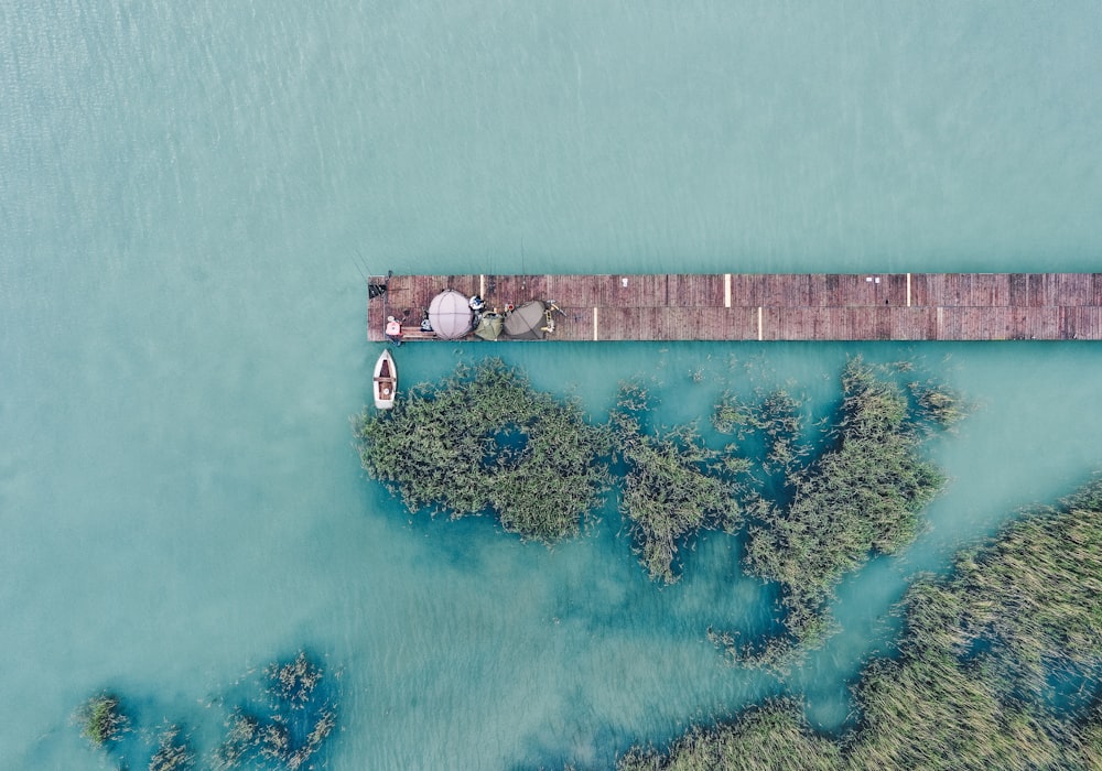 high-angle photography of boat at the dock