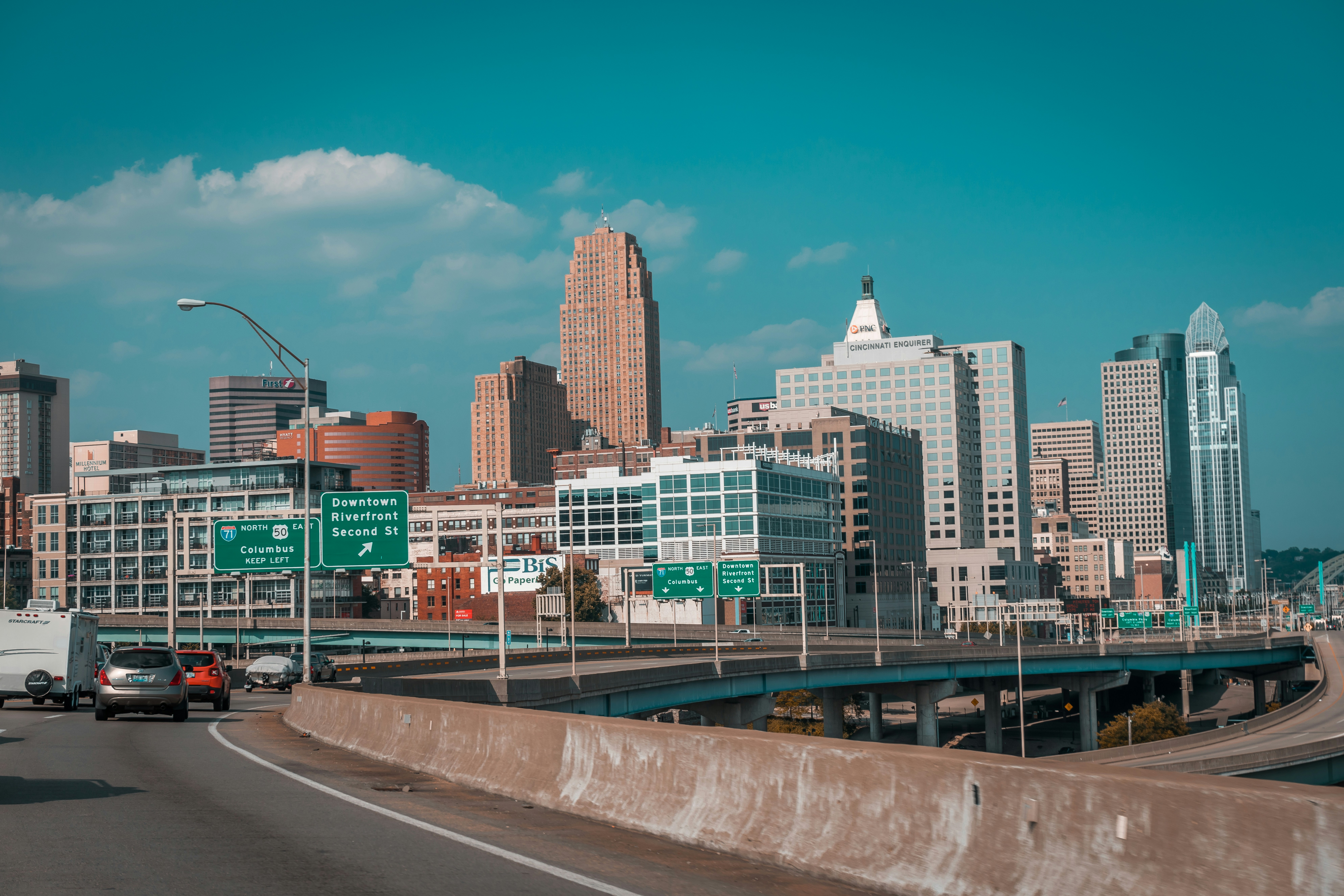 Traveling back home from a two week vacation visiting family in Alabama. I realize how much I enjoy viewing the city of Cincinnati. It's also the a great checkpoint/gateway to the south, because driving through Ohio seems endless every time we travel through it. I was born into a family that always traveled by car. It's places like this I see almost every year and it makes me happy knowing they're there, because I know where we're going.
