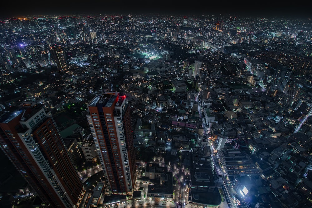 aerial photography of concrete building during night time