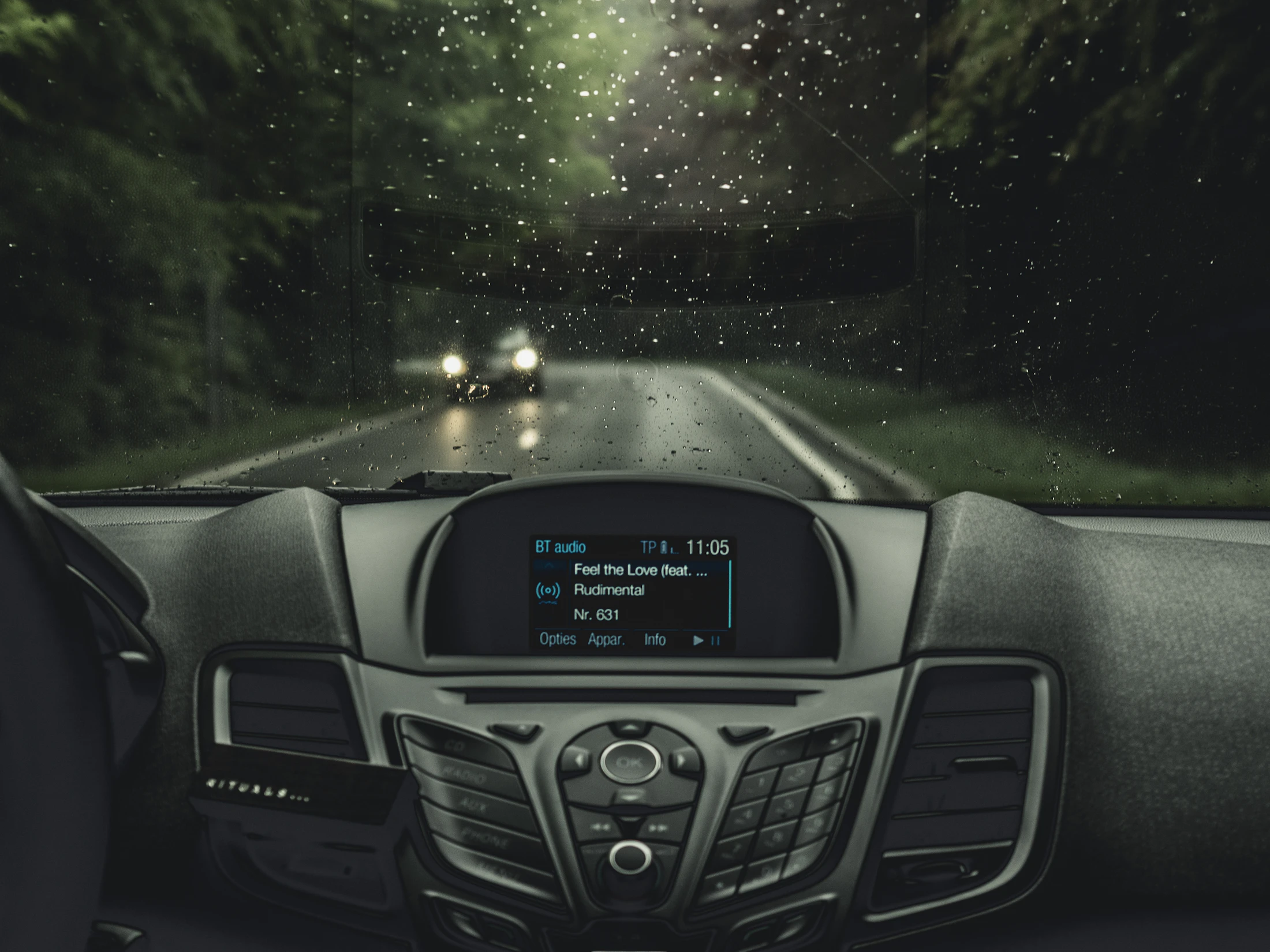 Vehicle dashboard and center console during everyday travel