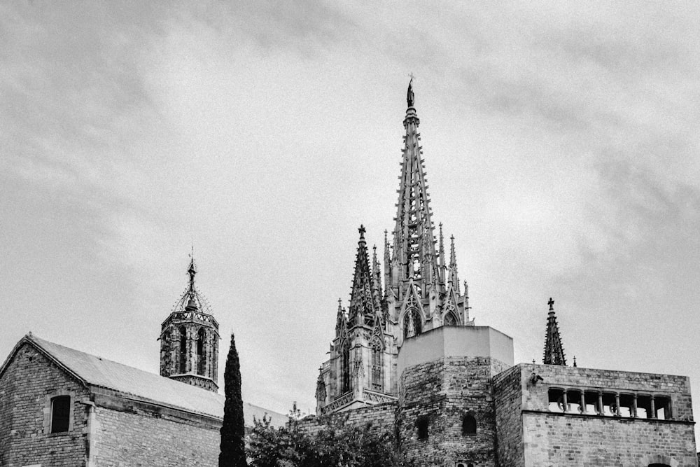 grayscale photo of Sagrada Familia