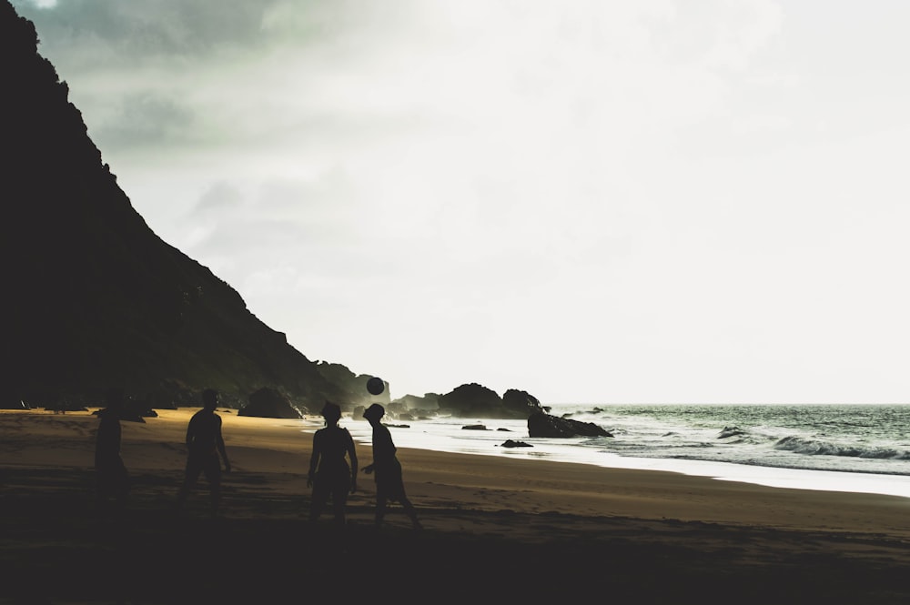 silhouette of people on shore