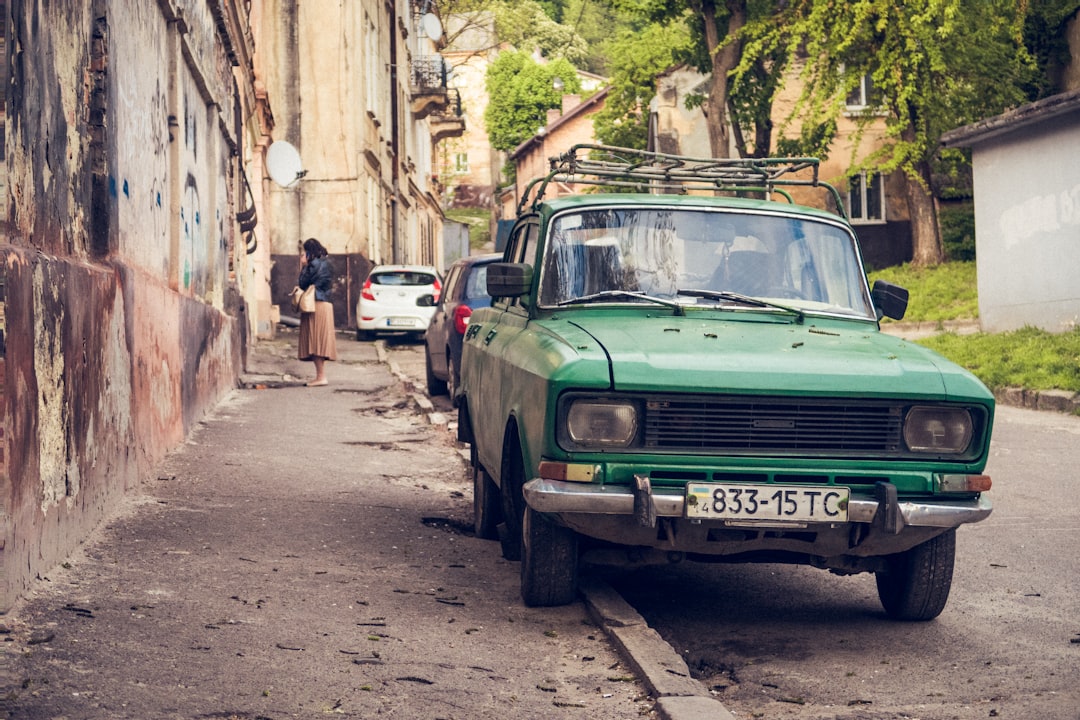 parked green vehicle