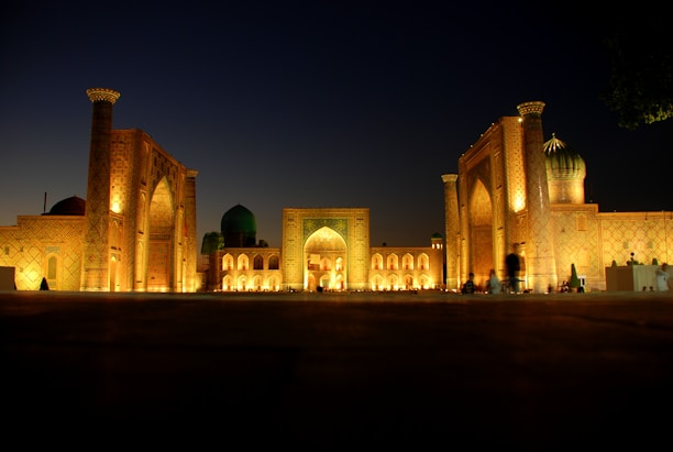 Exterior view of the Moshava Tiberias Synagogue with warm evening light.