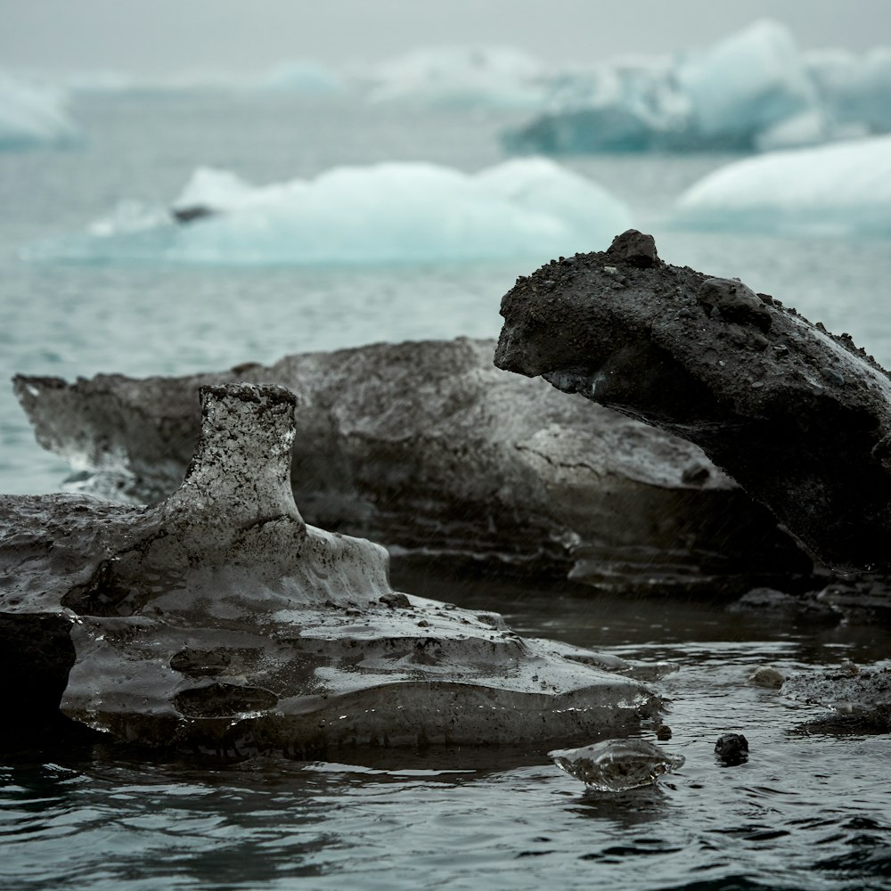 rock formation on body of water during daytime