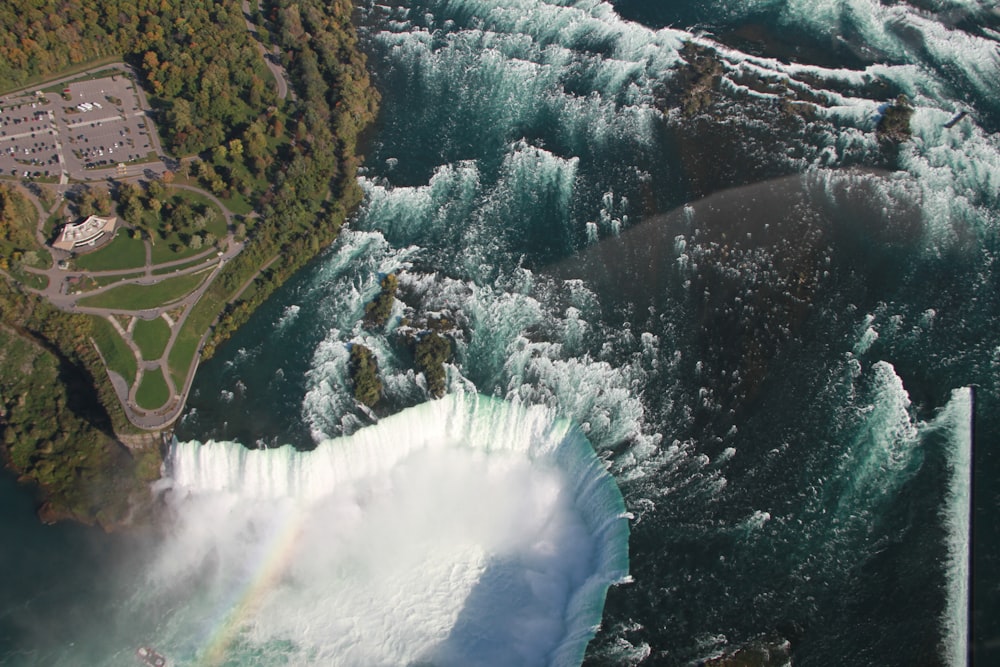 waterfalls aerial view beside park