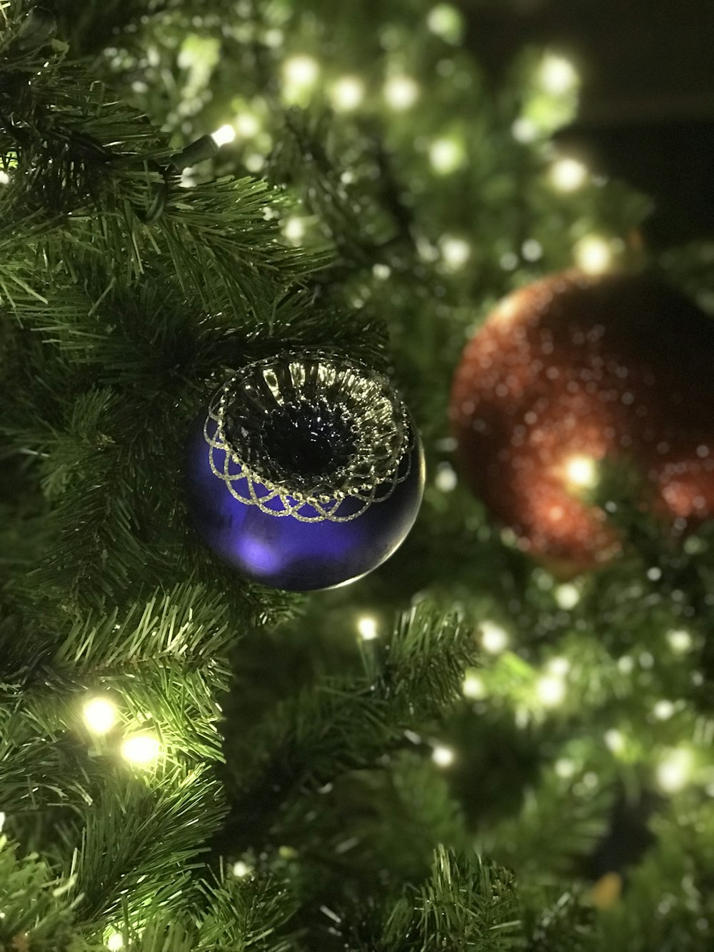 blue bauble on tree