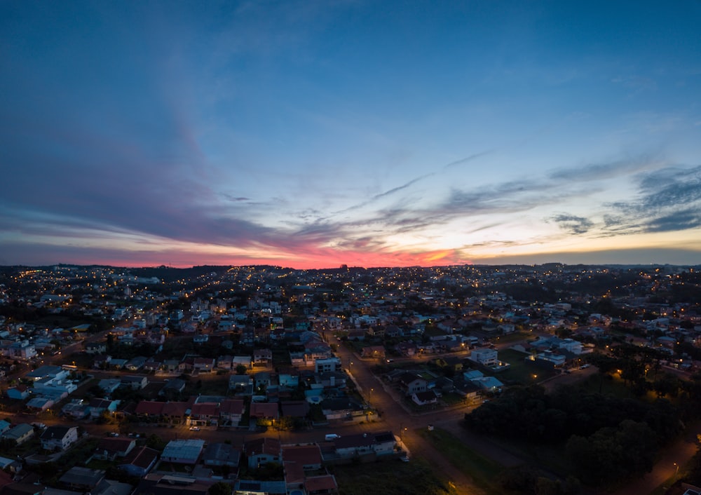 high-angle photography of city during sunrise