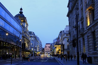 Luxurious European city street with classic architecture and soft evening light