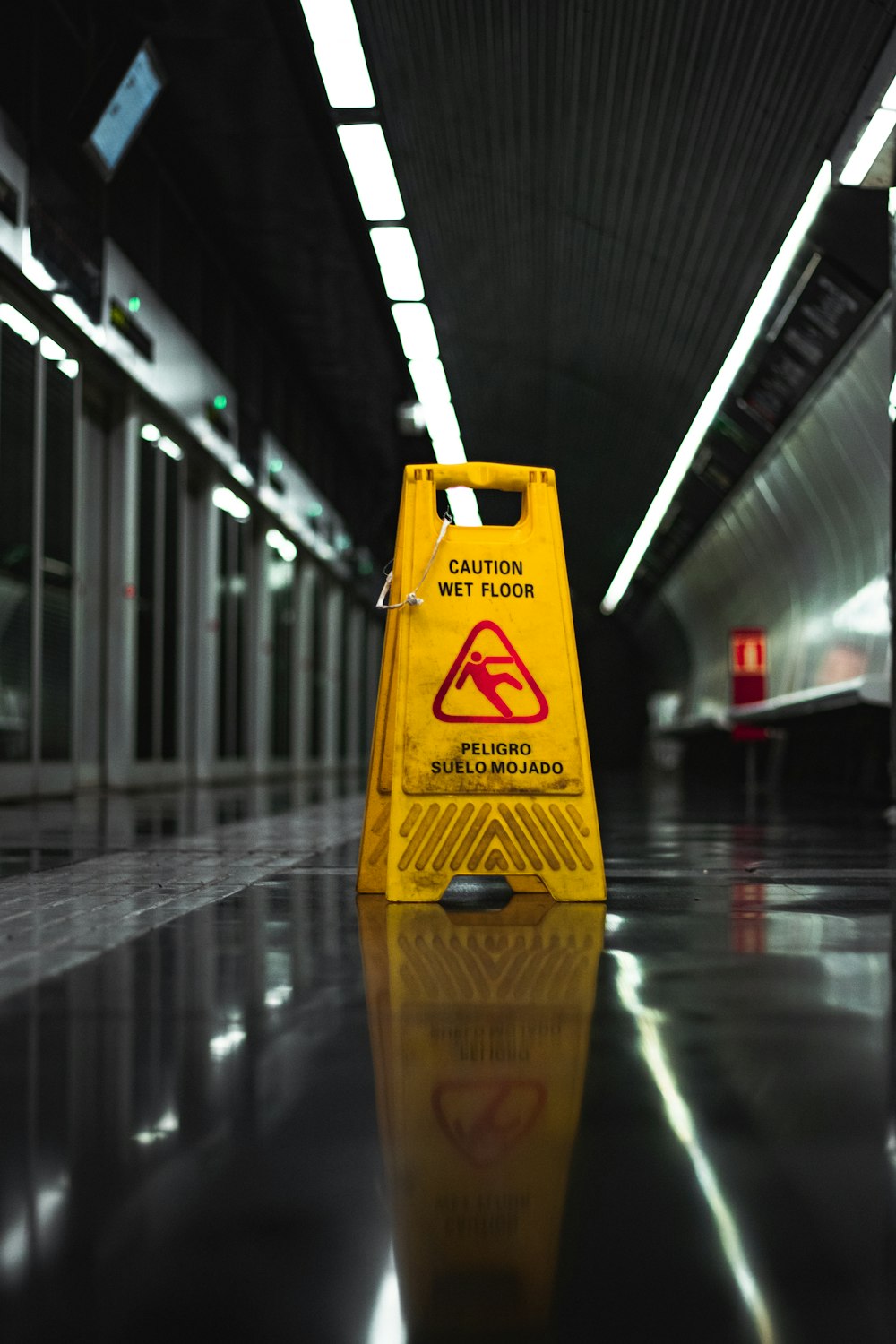 wet floor signage on floor