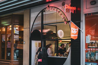 Modern gelateria storefront with clean lines and inviting atmosphere.