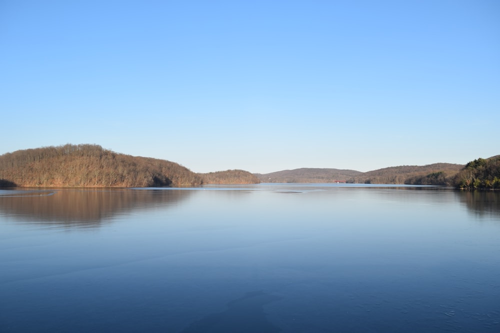 clear blue sky over calm lake