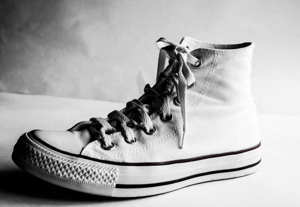 grayscale photography of shoe