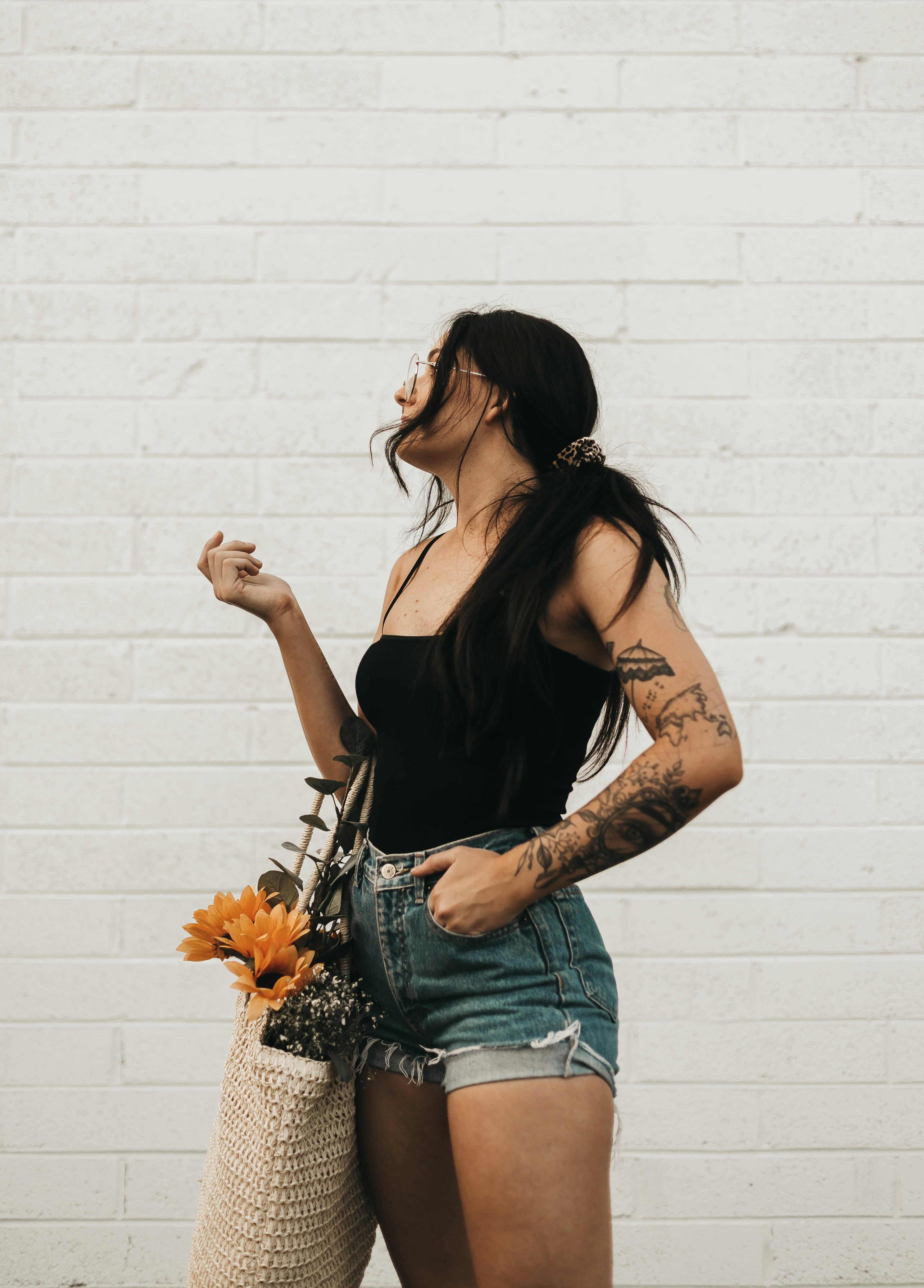 woman in jean shorts