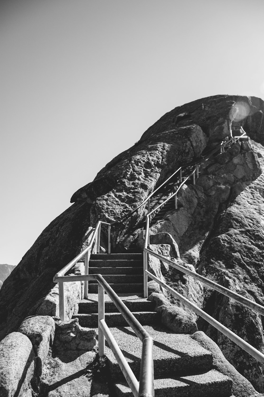 grayscale photo of stair