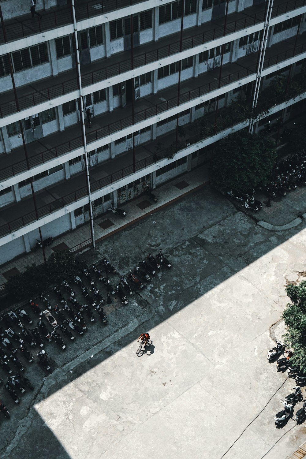 motorcycles parked in front of building