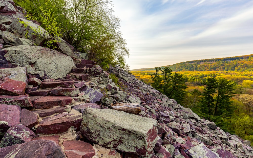 brown rocky trail on slope during daytime