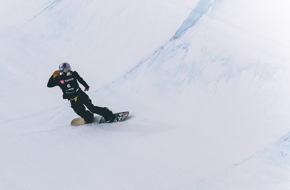 snowboarder riding down the snow slope