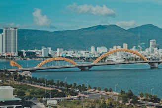 concrete bridge near city