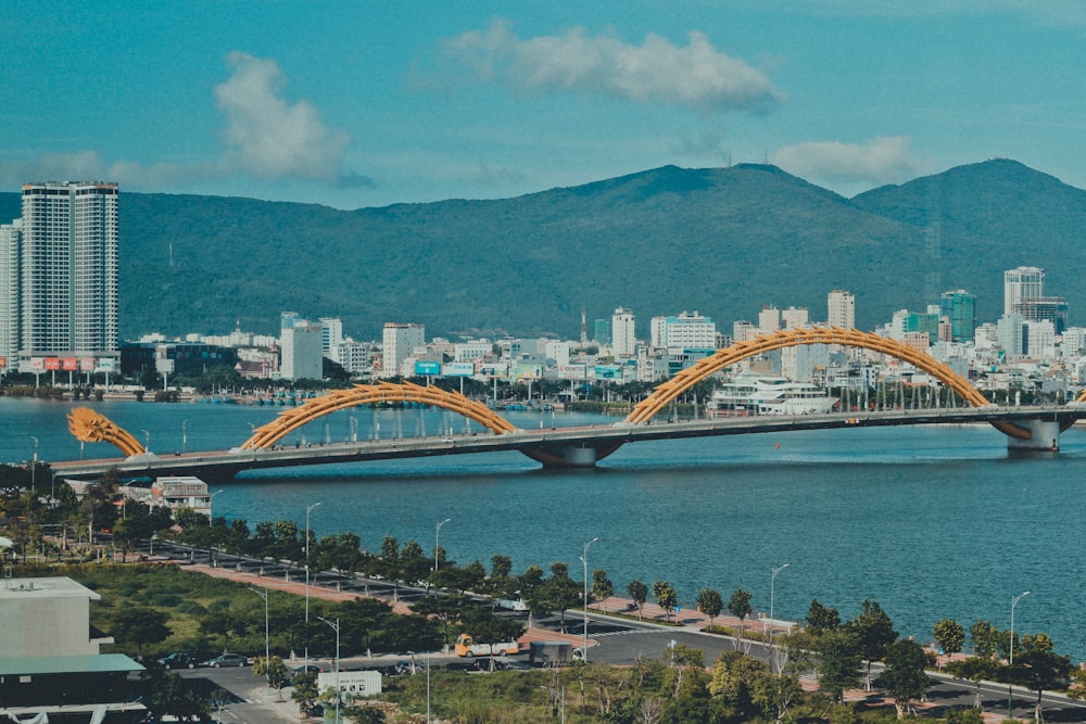 concrete bridge near city