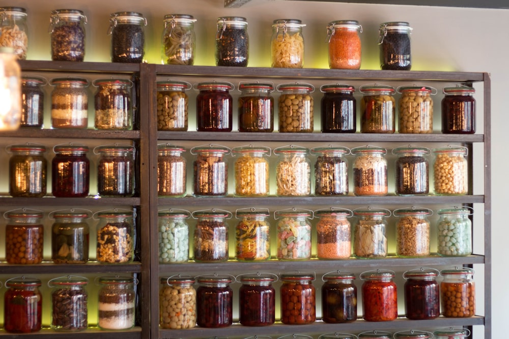 assorted-color jars