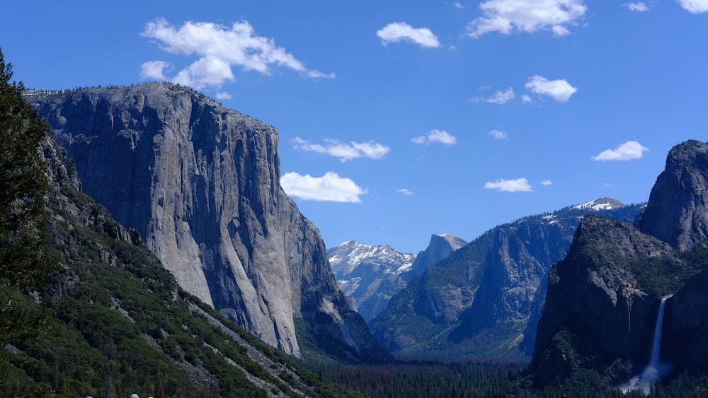 landscape photo of mountains and waterfalls