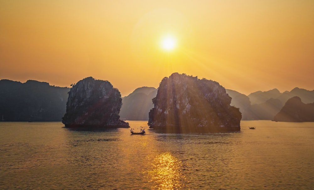 boat near rock formation