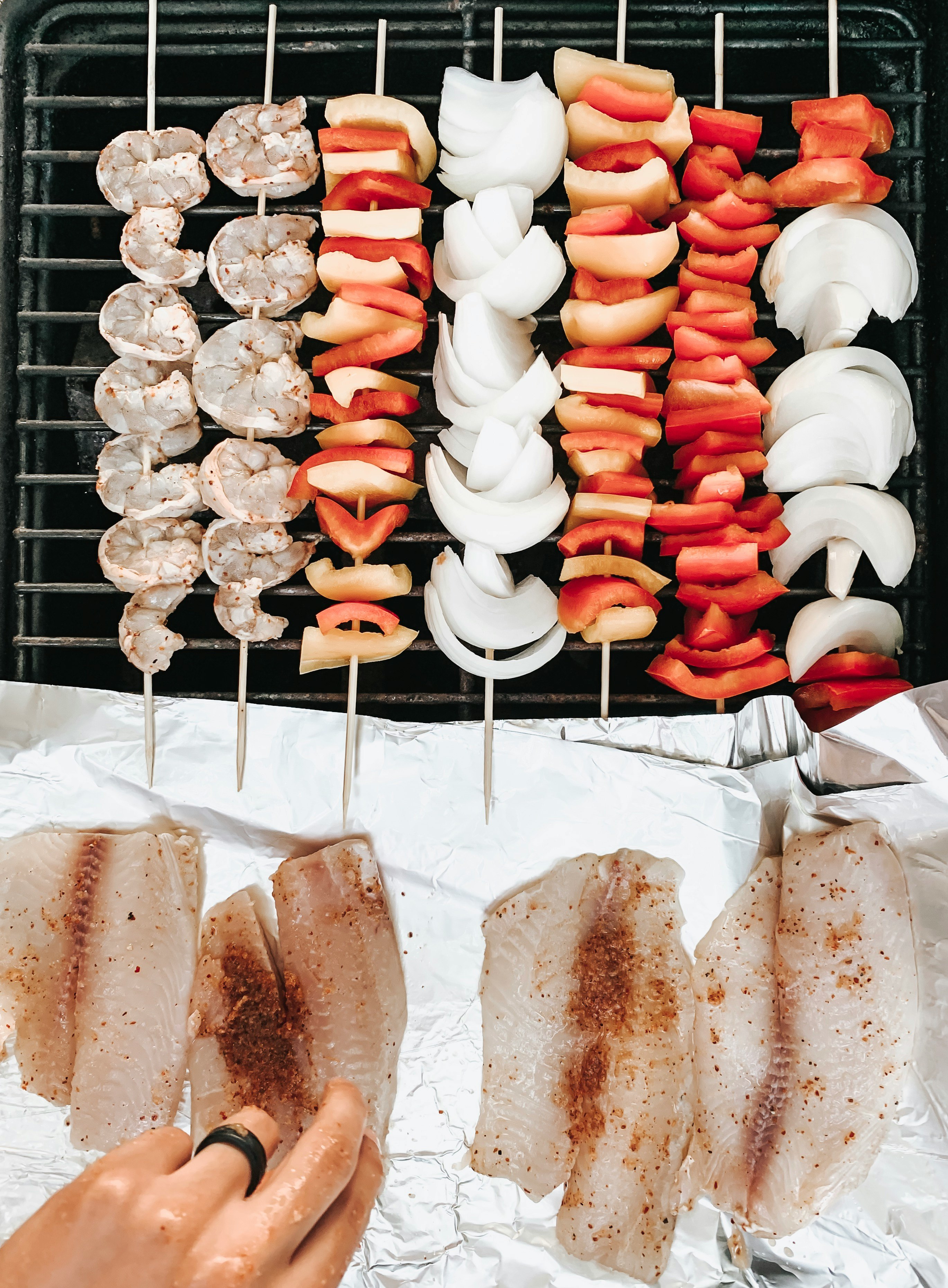 skewered food on grill