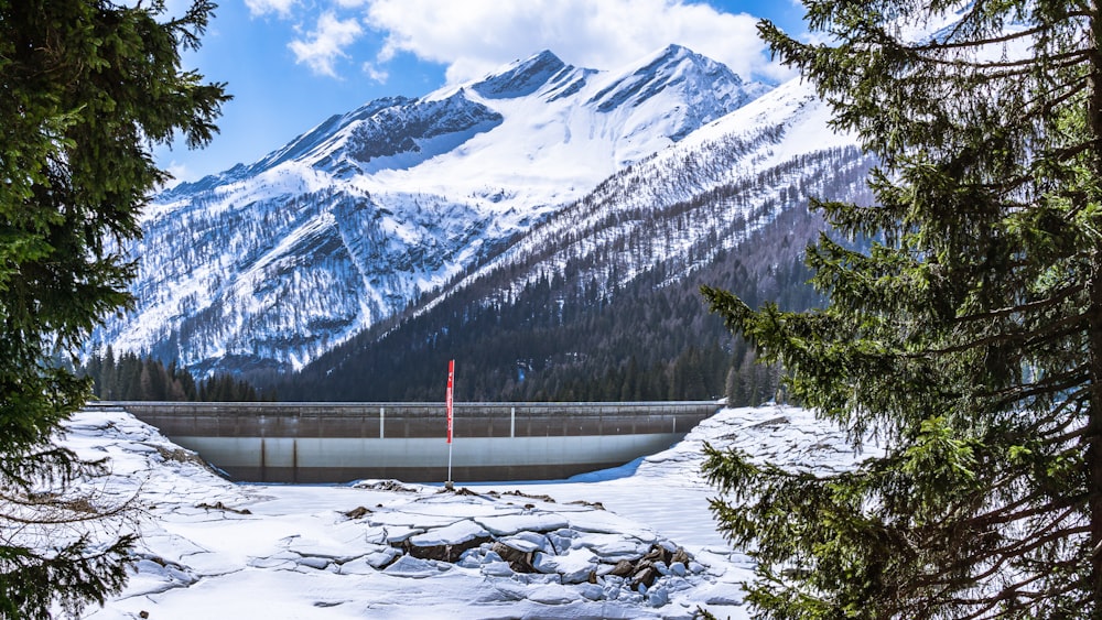 snow-covered field and mountains