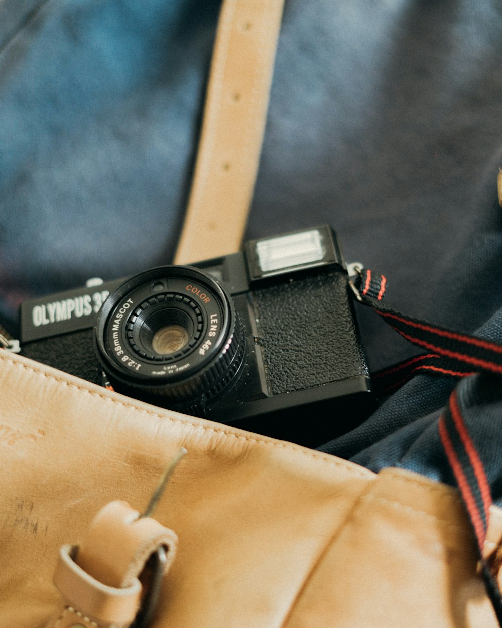 black camera on bag