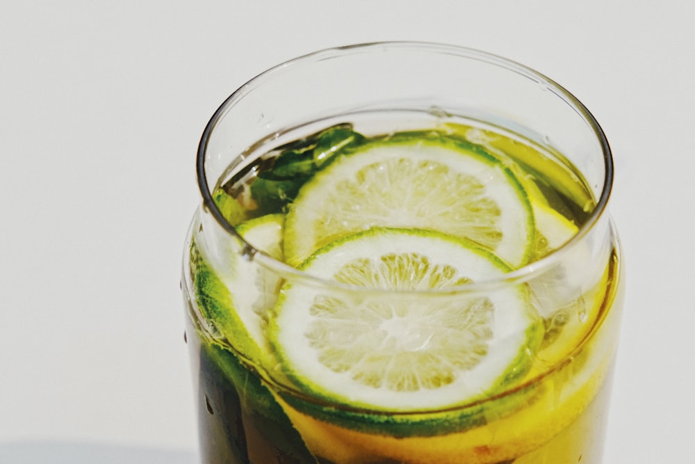 lime in clear glass cup