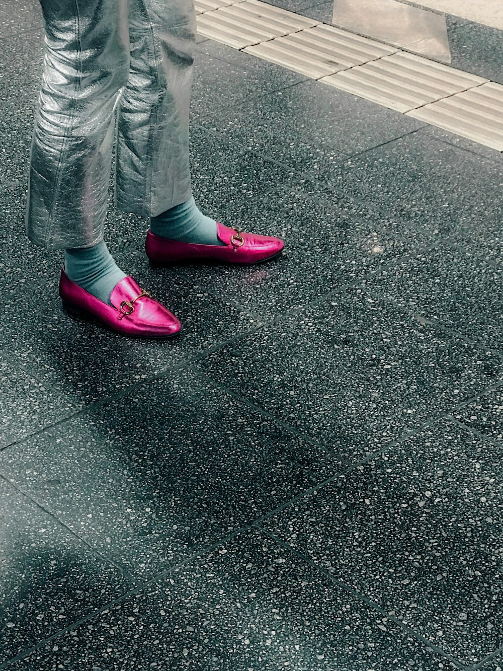 person wearing pink sandals