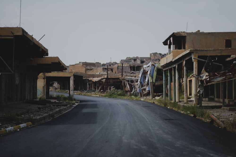 ruins on both sides of the road