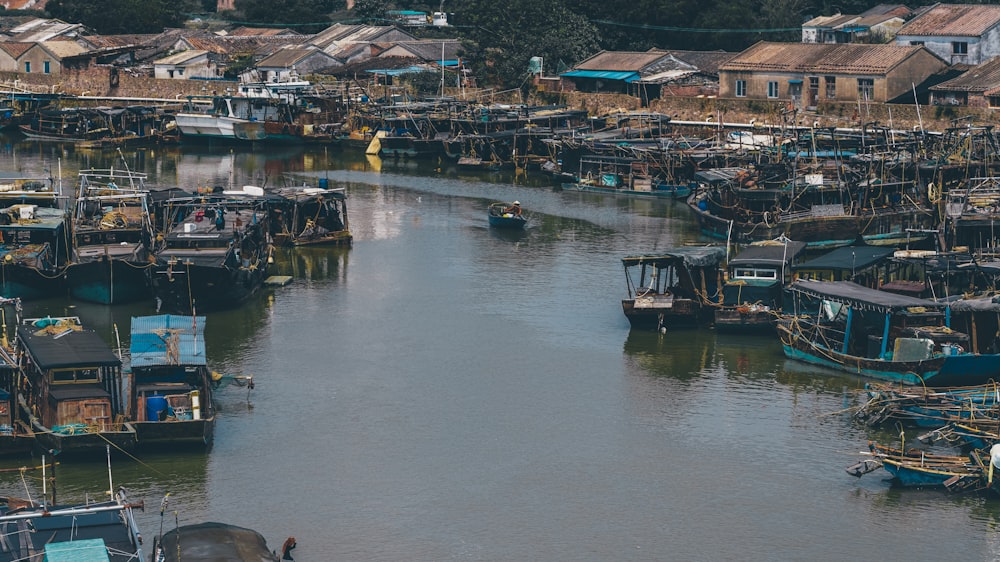 aerial photography boats on body of water