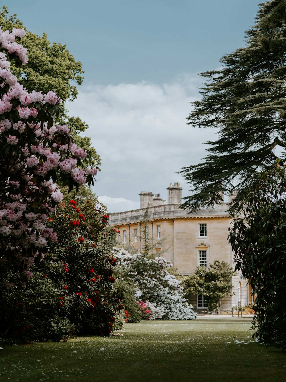 a large building with a lot of trees in front of it