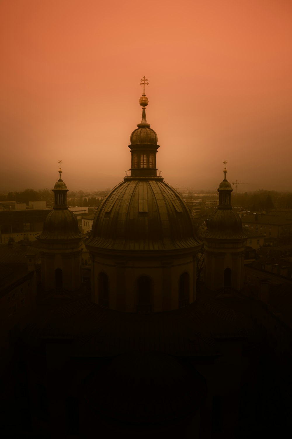 cathedral under red sky